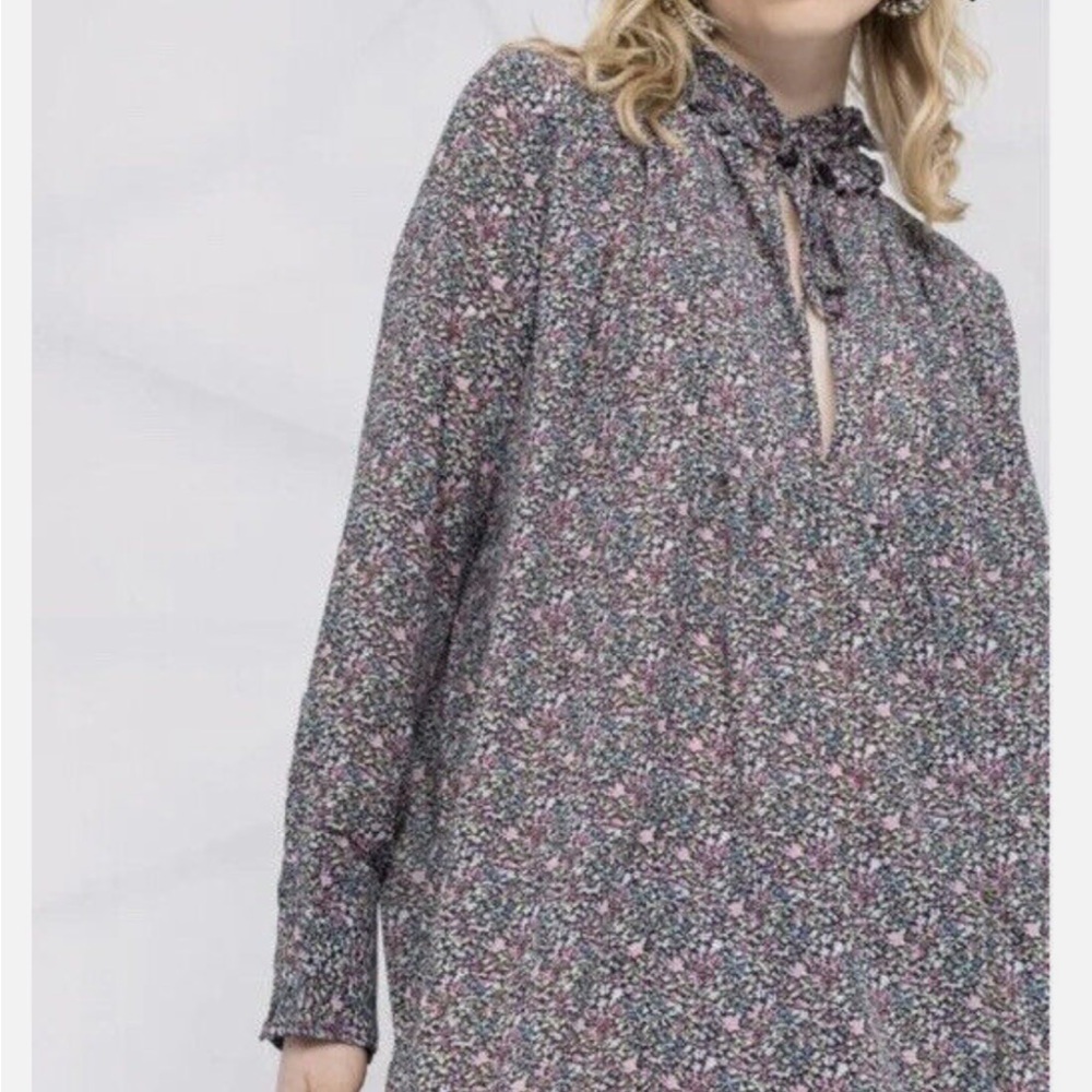 GANNI Ruffled Crepe Floral Print Midi Dress in Moonlight Mauve Size 36 / US 4 - Picture 6 of 16